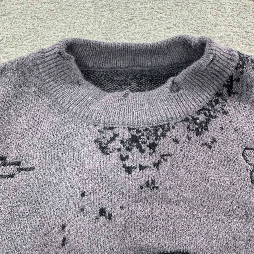 Andreil Distressed Knit Sweater Gray Black Streetwear Graphic Crewneck Large - Picture 7 of 8